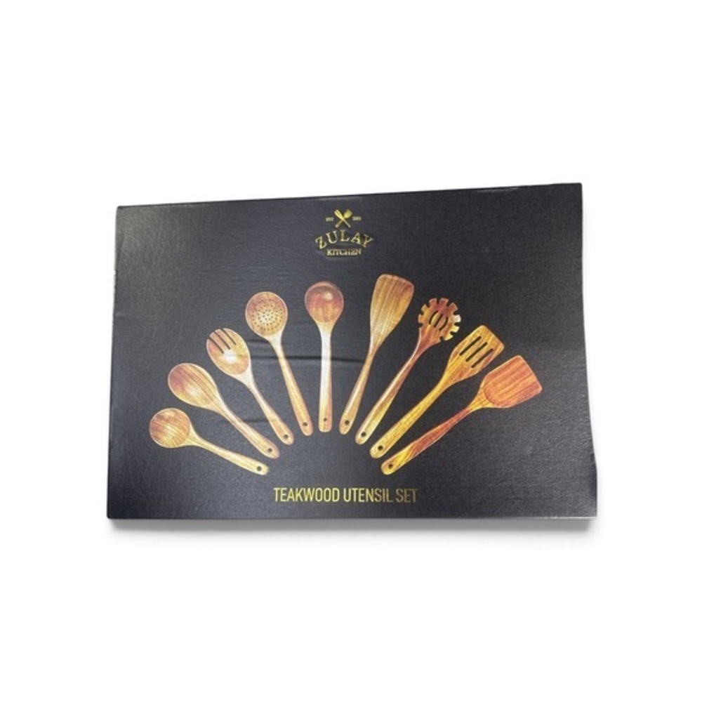 Zulay Kitchen Teakwood Utensil Set 9 Piece Natural Wood Cooking Tools New In Box